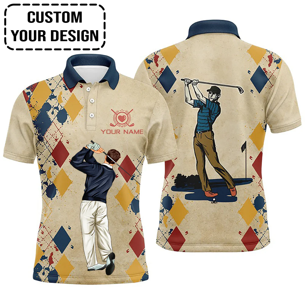 Golf Custom Polo Shirt, Vintage Argyle Personalized Golf Polo Shirt - Image 3