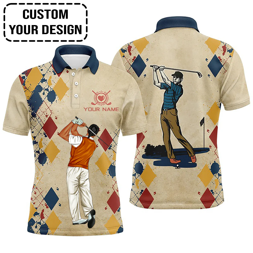 Golf Custom Polo Shirt, Vintage Argyle Personalized Golf Polo Shirt - Image 4