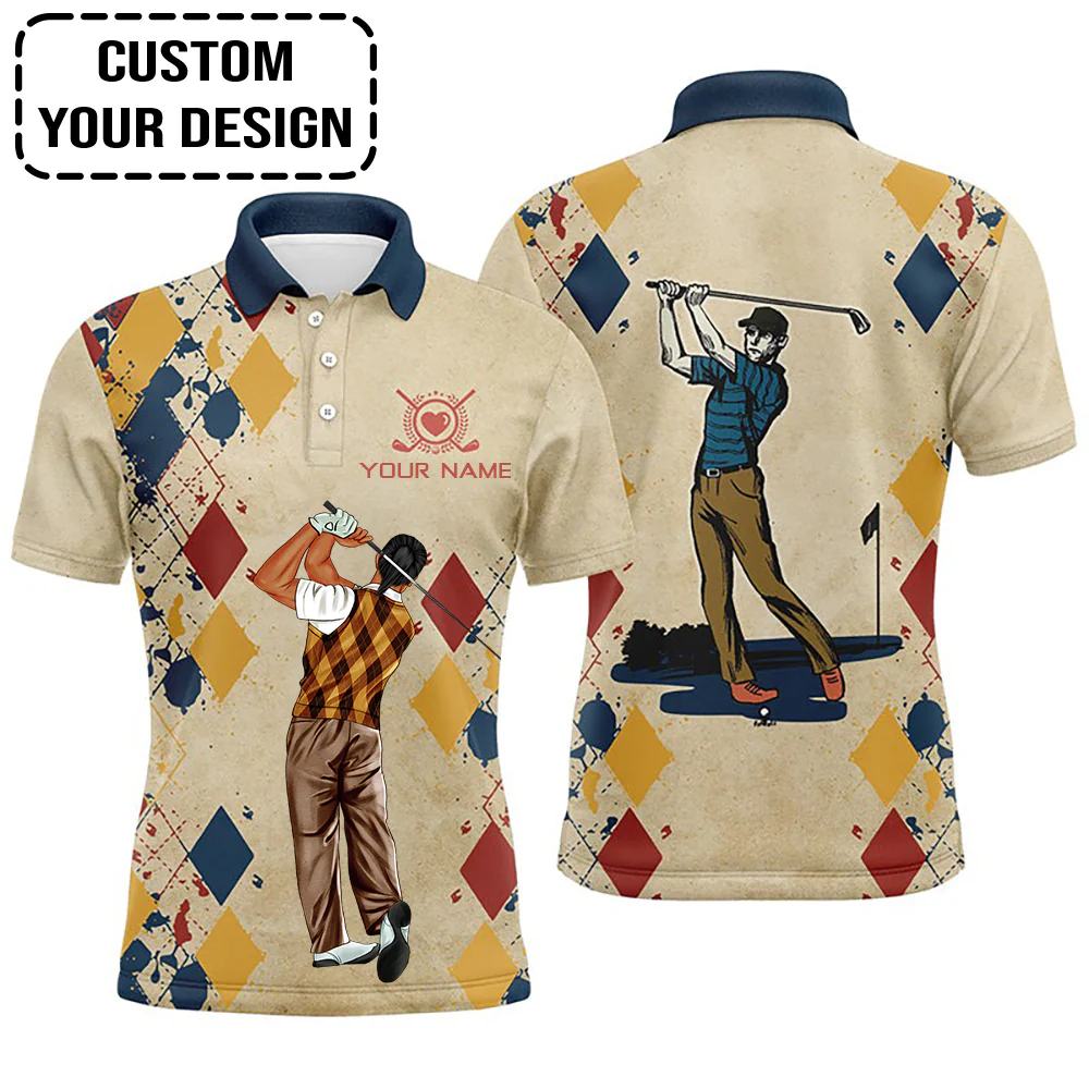 Golf Custom Polo Shirt, Vintage Argyle Personalized Golf Polo Shirt - Image 5