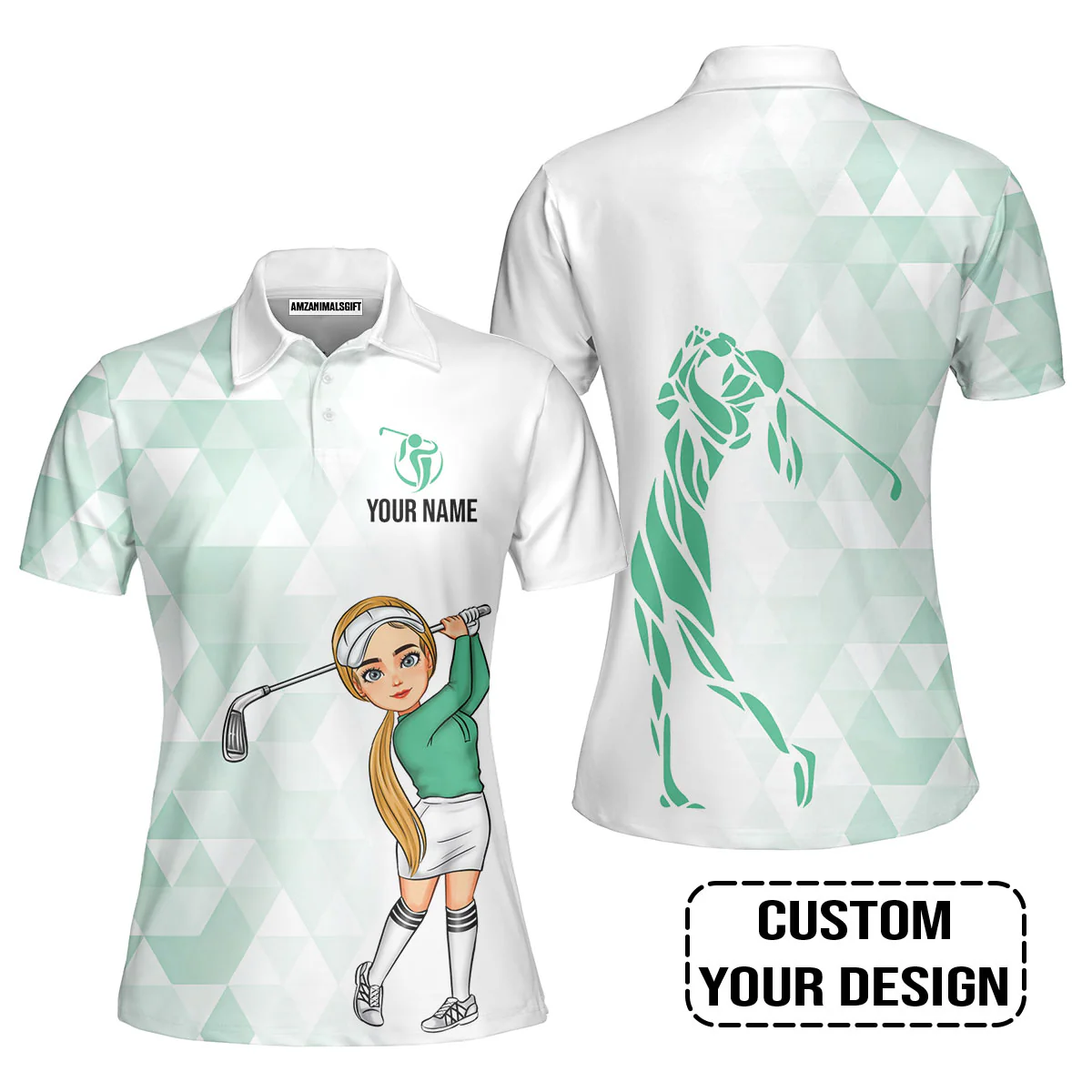 Golf Custom Women Polo Shirt, Abstract Pattern Personalized Women Polo Shirt - Image 3