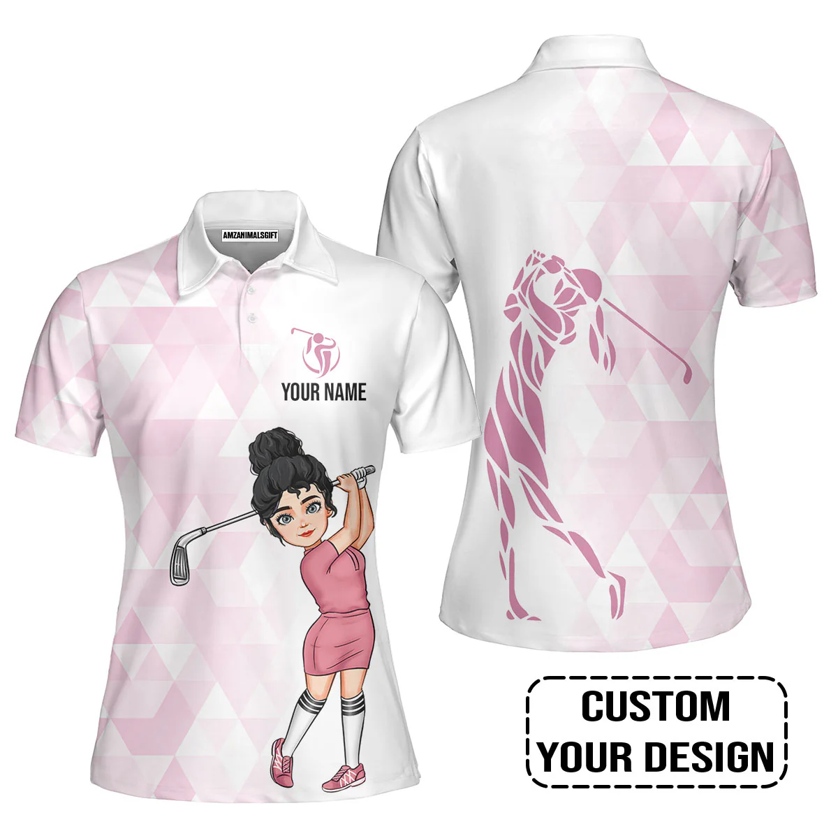 Golf Custom Women Polo Shirt, Abstract Pattern Personalized Women Polo Shirt - Image 4