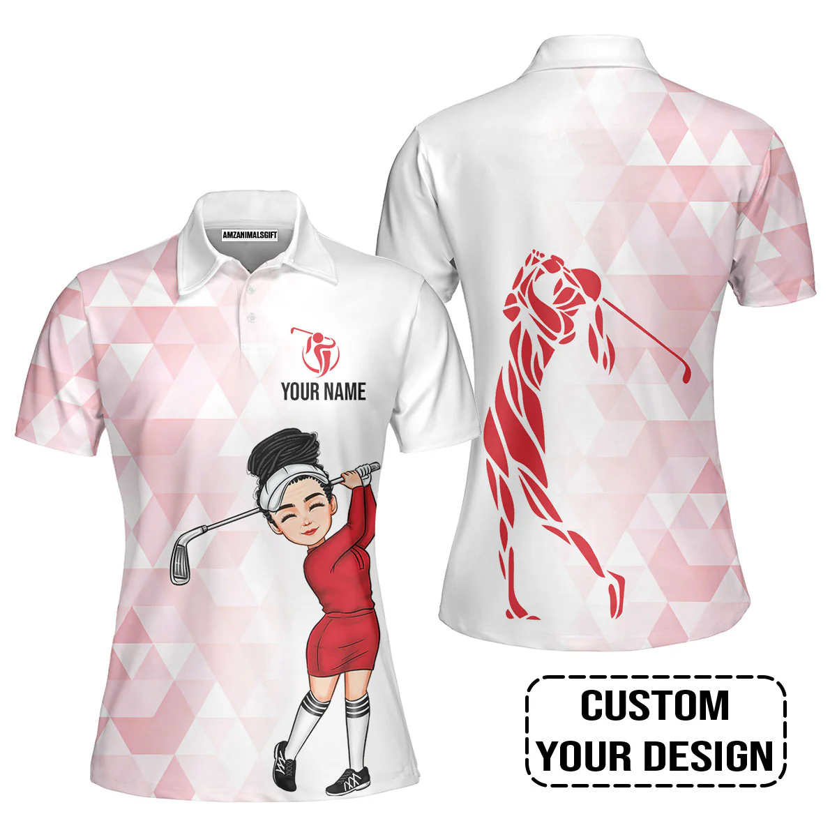 Golf Custom Women Polo Shirt, Abstract Pattern Personalized Women Polo Shirt - Image 5