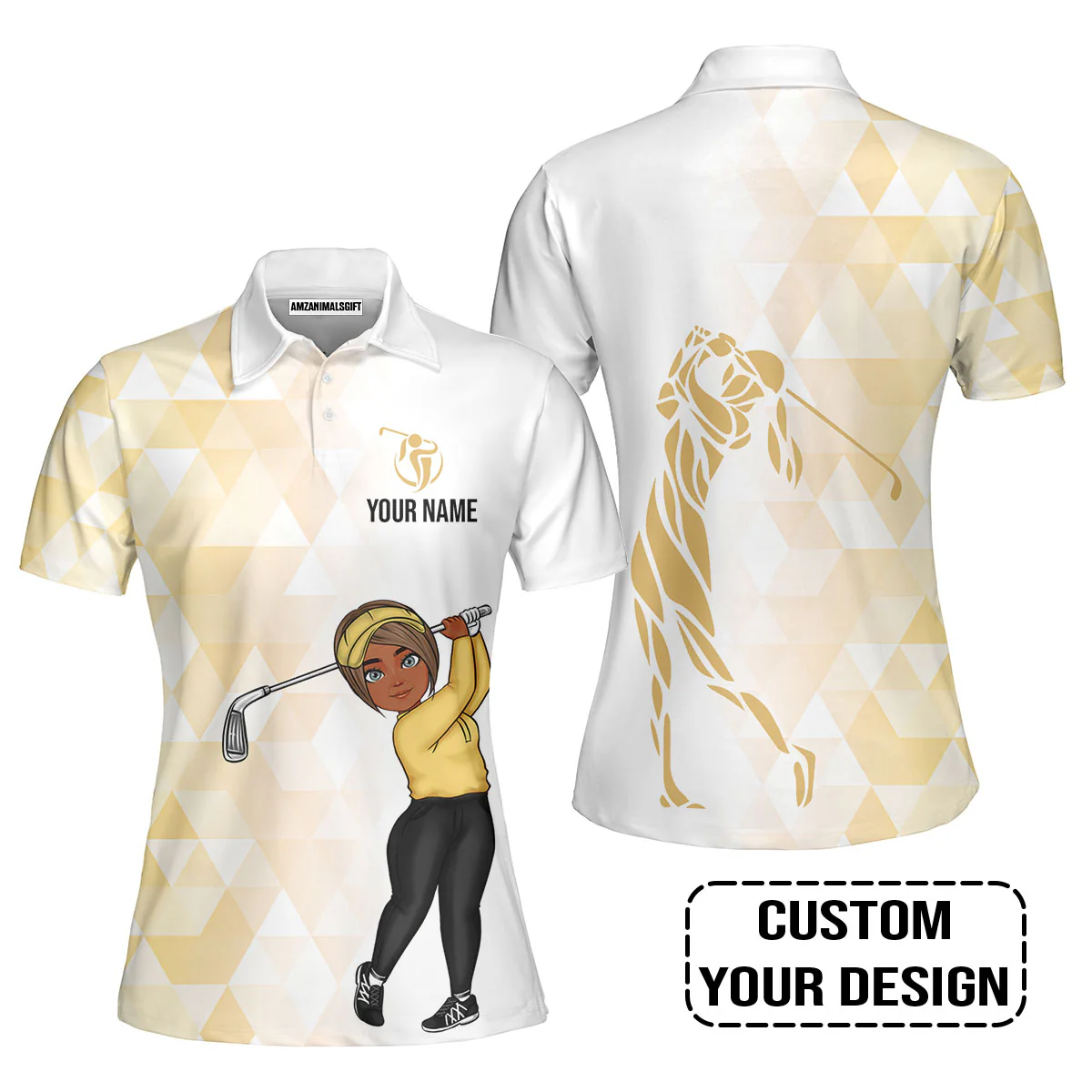 Golf Custom Women Polo Shirt, Abstract Pattern Personalized Women Polo Shirt - Image 6