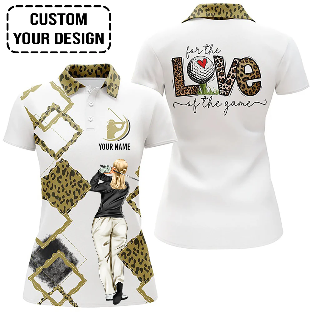 Golf Custom Women Polo Shirt, For The Love Of The Game Leopard Women Golf Polo Shirt - Image 4