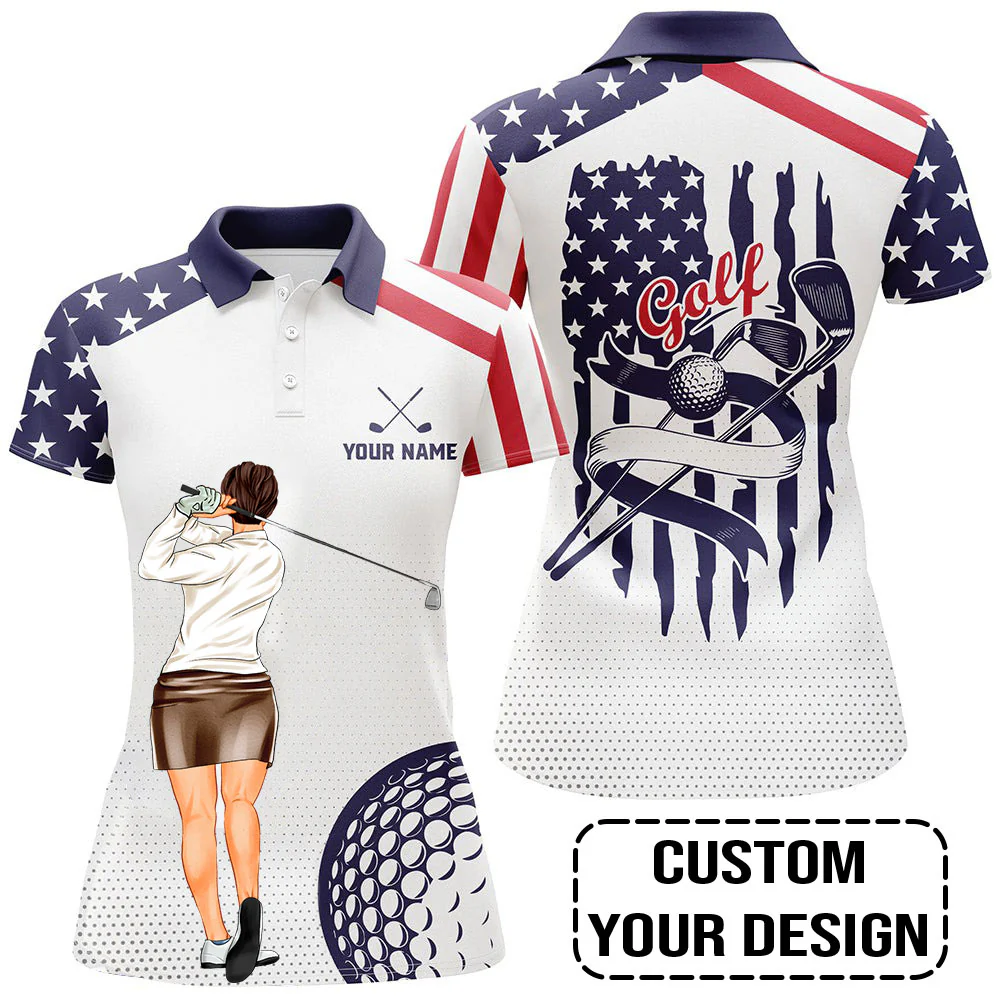 Golf Custom Women Polo Shirt, American Flag, US Flag Golf Personalized Women Polo Shirt - Image 5