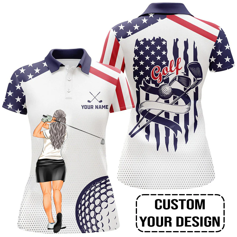 Golf Custom Women Polo Shirt, American Flag, US Flag Golf Personalized Women Polo Shirt - Image 6
