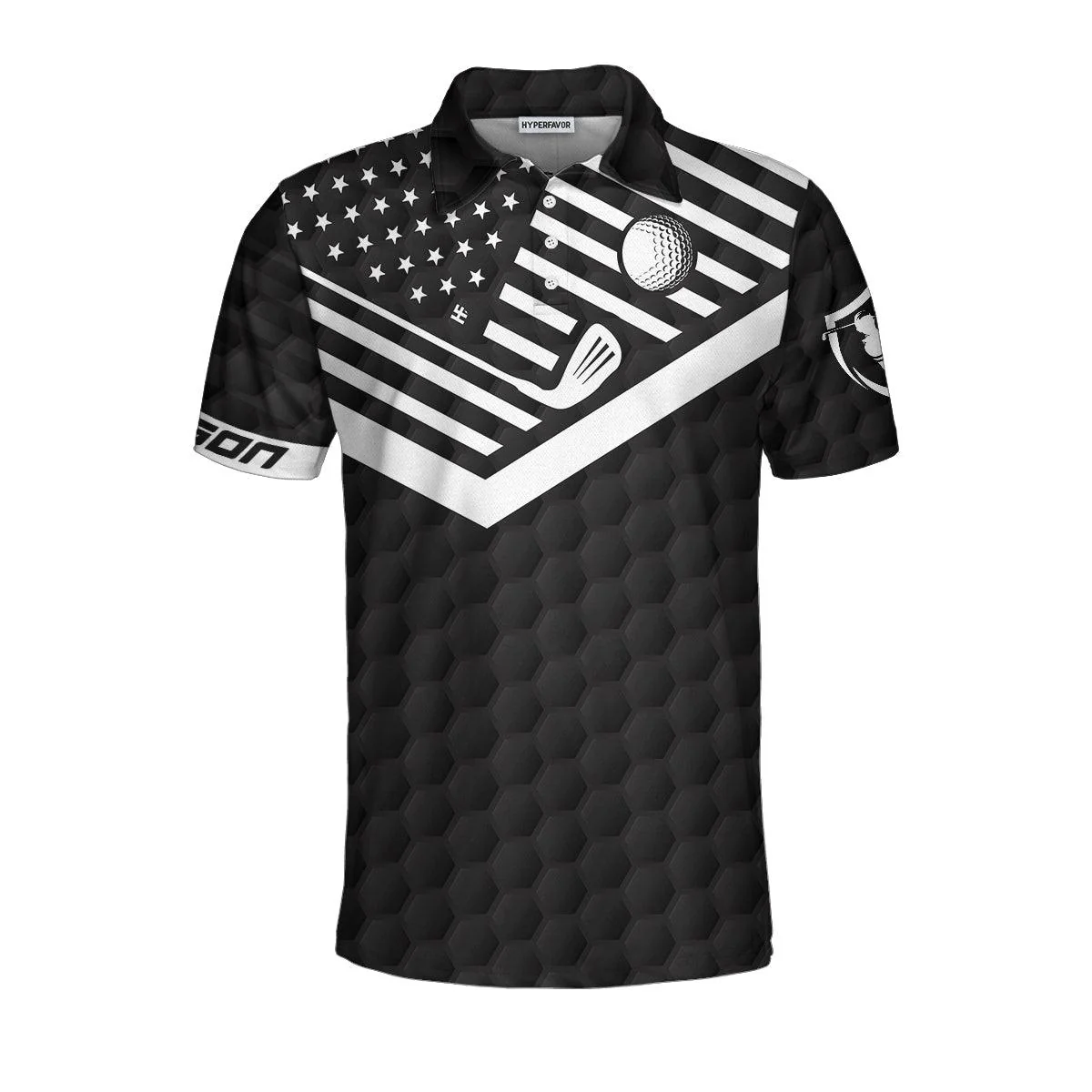 Golf Customized Name Men Polo Shirt, Black And White American Flag, Golfer Grip It Rip It Sip It Polo Shirt, Personalized Gift For Golfers, Golf Lovers - Image 2