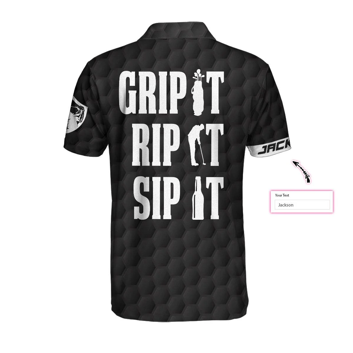 Golf Customized Name Men Polo Shirt, Black And White American Flag, Golfer Grip It Rip It Sip It Polo Shirt, Personalized Gift For Golfers, Golf Lovers - Image 3