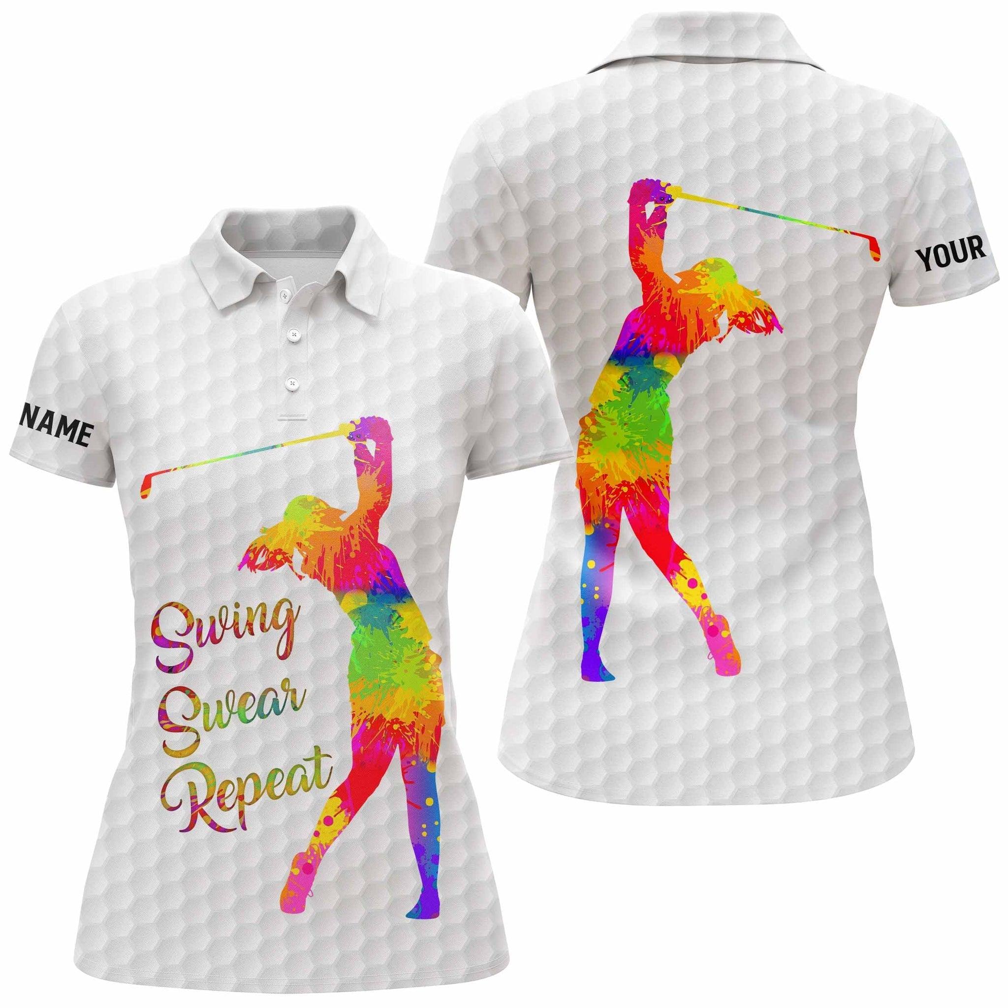 Golf Customized Name Women Polo Shirt, Watercolor Swing Swear Repeat, Golf Gifts For Women, Golfers, Golf Lovers - Image 2