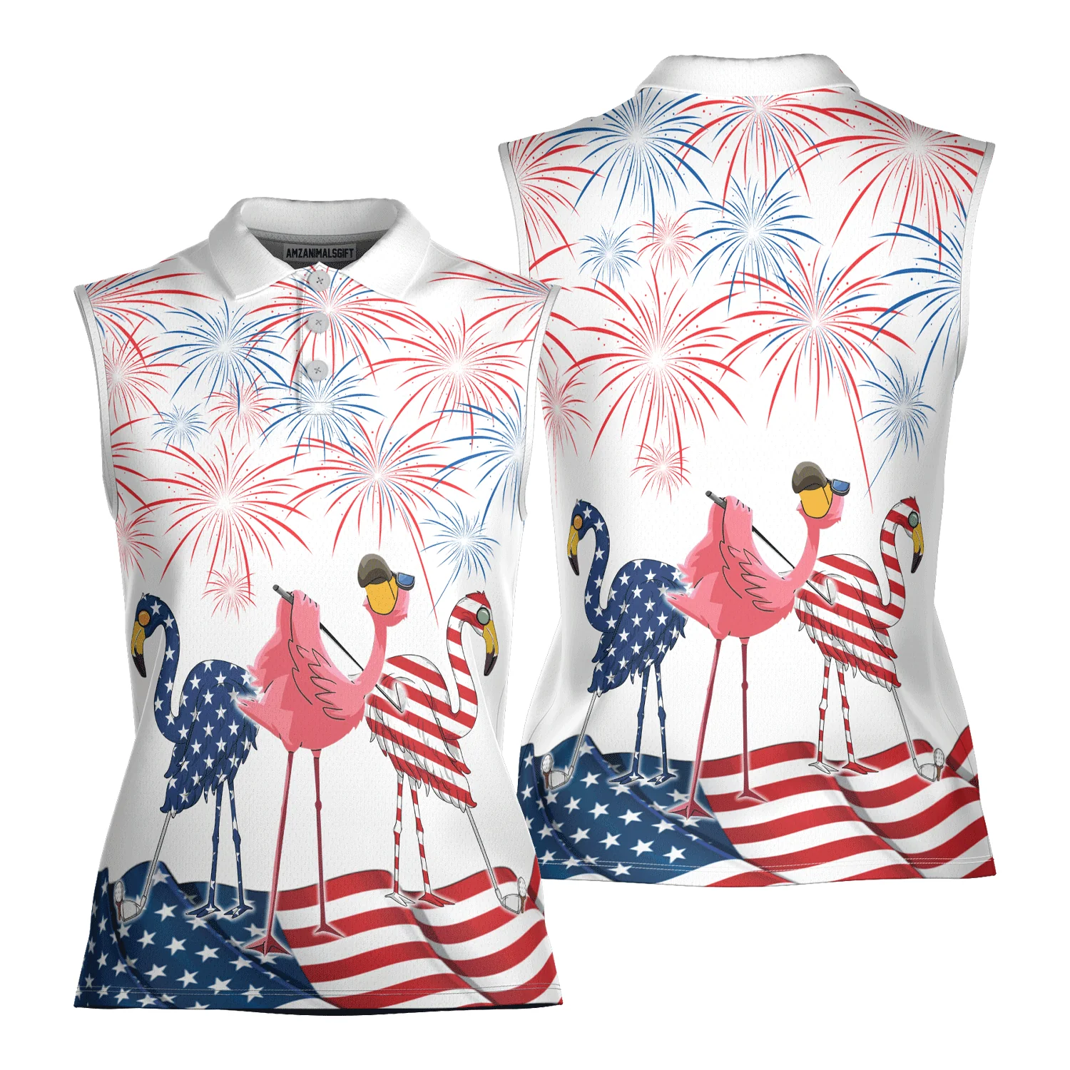 Golf Flamingo American Flag 4th Of July Women Polo Shirt, 4th Of July Patriotic Funny Flamingo Women Polo Shirt - Gift For Mother's Day, Golfers, Female