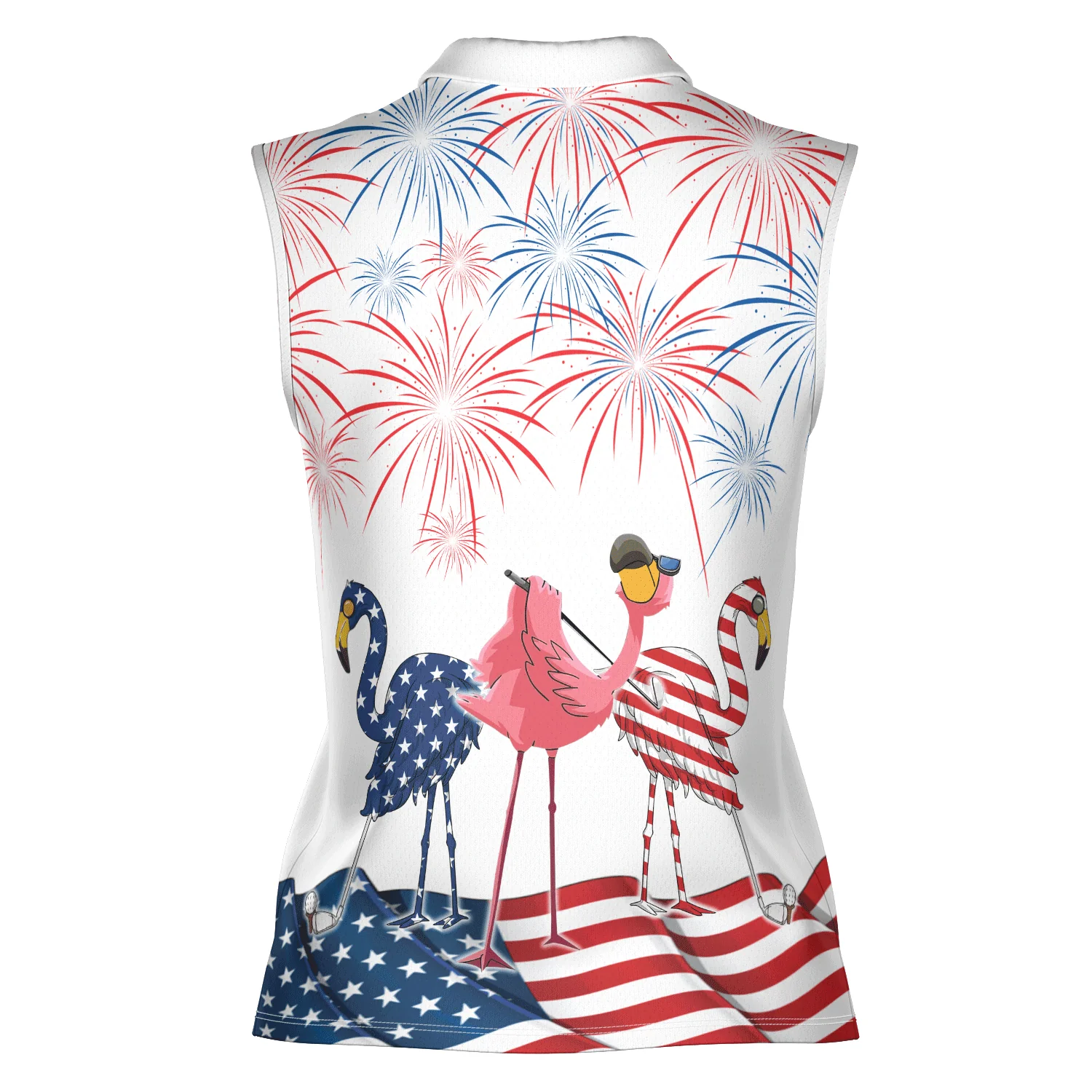 Golf Flamingo American Flag 4th Of July Women Polo Shirt, 4th Of July Patriotic Funny Flamingo Women Polo Shirt - Gift For Mother's Day, Golfers, Female - Image 2