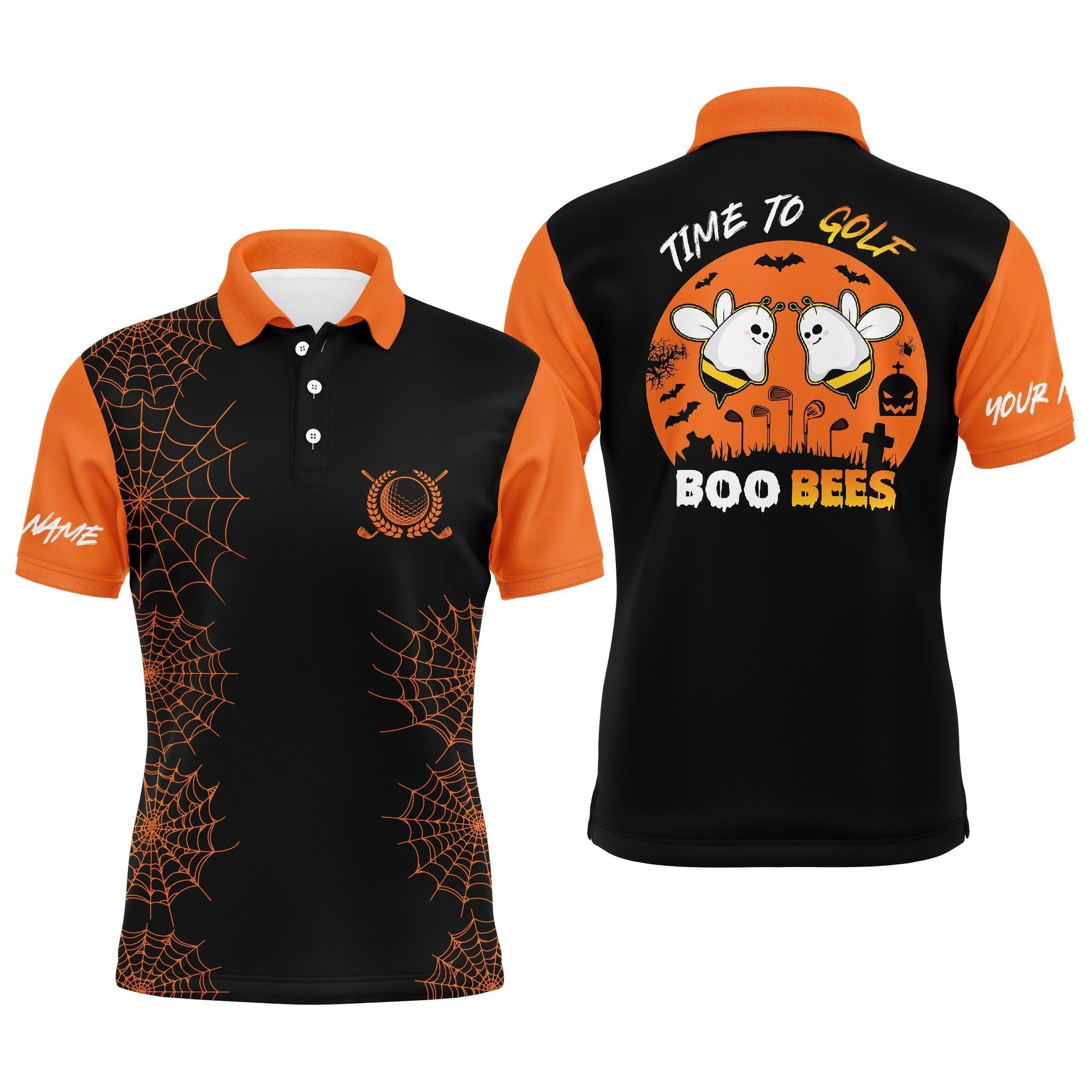 Golf Halloween Long Sleeve Polo Shirt For Men Black Orange Time To Golf Boo Bees Customized Name, Perfect Outfit And Halloween Costume For Golfers - Image 4