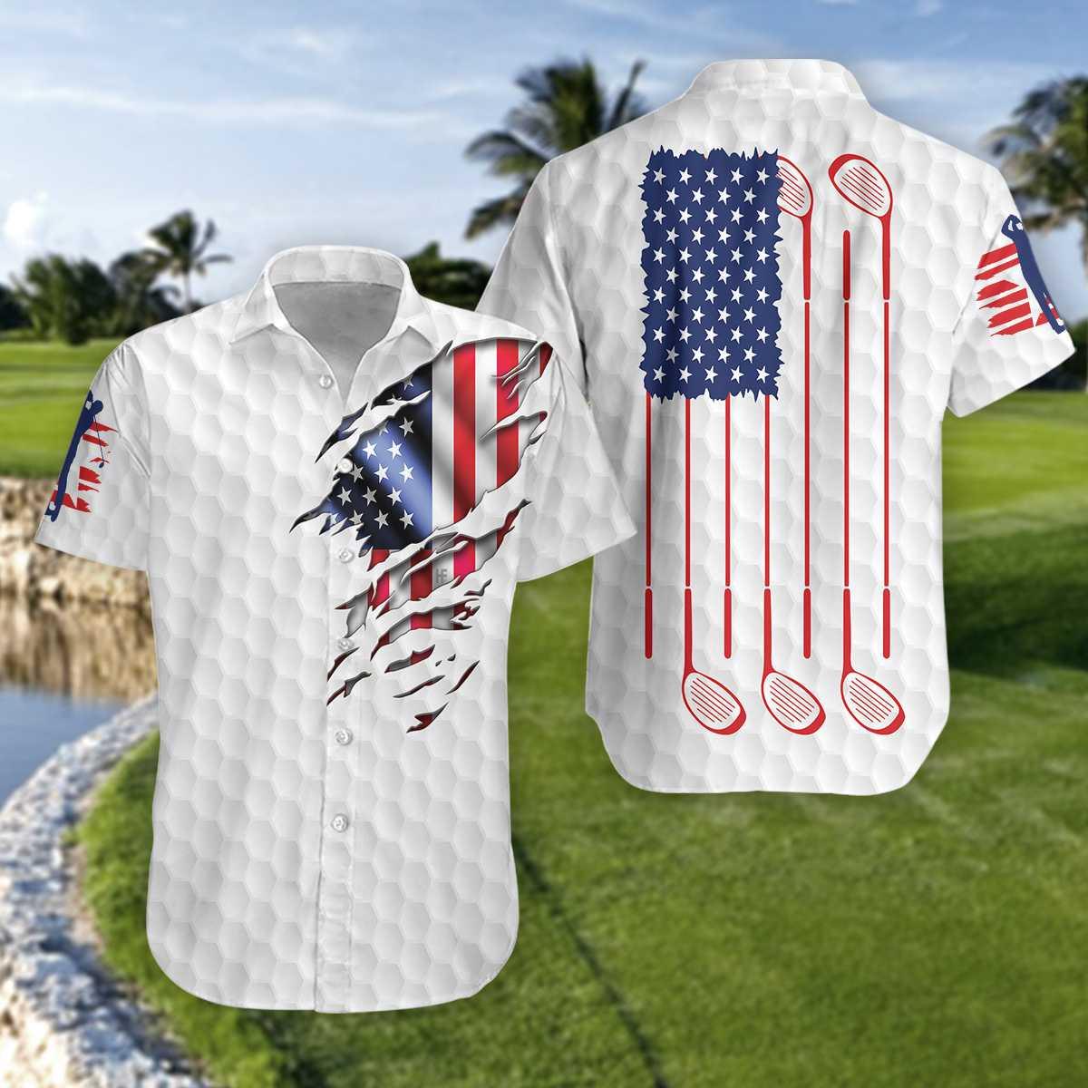Golf Hawaiian Shirt American Flag, Colorful Summer Aloha Shirt For Men Women, Perfect Gift For Husband, Wife, Friend, Family, Golfers, 4th July