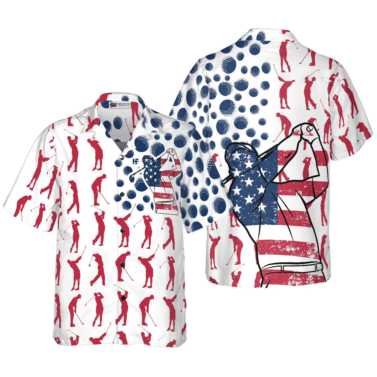 Golf Hawaiian Shirt American Flag Pose, Colorful Summer Aloha Hawaiian Shirt For Men Women, Gift For Friend, Family, Husband, Wife, Golf Lovers, Golfer