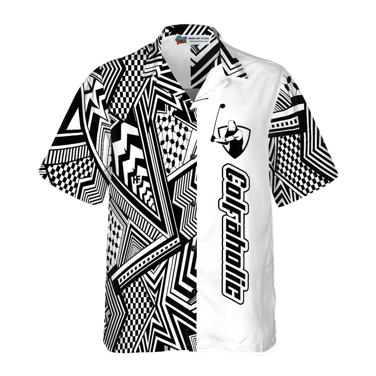 Golf Hawaiian Shirt, Black and White Modern Pattern Golfaholic Aloha Hawaiian Shirt - Perfect Gift For Men, Women, Golf Lover, Friend, Family - Image 2