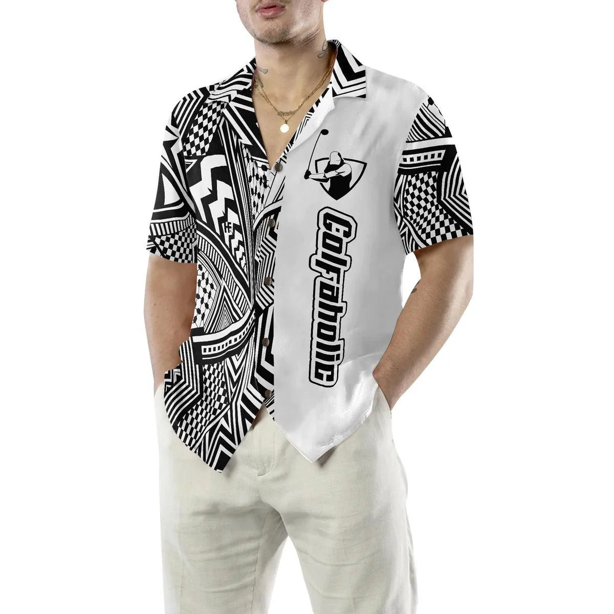 Golf Hawaiian Shirt, Black and White Modern Pattern Golfaholic Aloha Hawaiian Shirt - Perfect Gift For Men, Women, Golf Lover, Friend, Family - Image 5