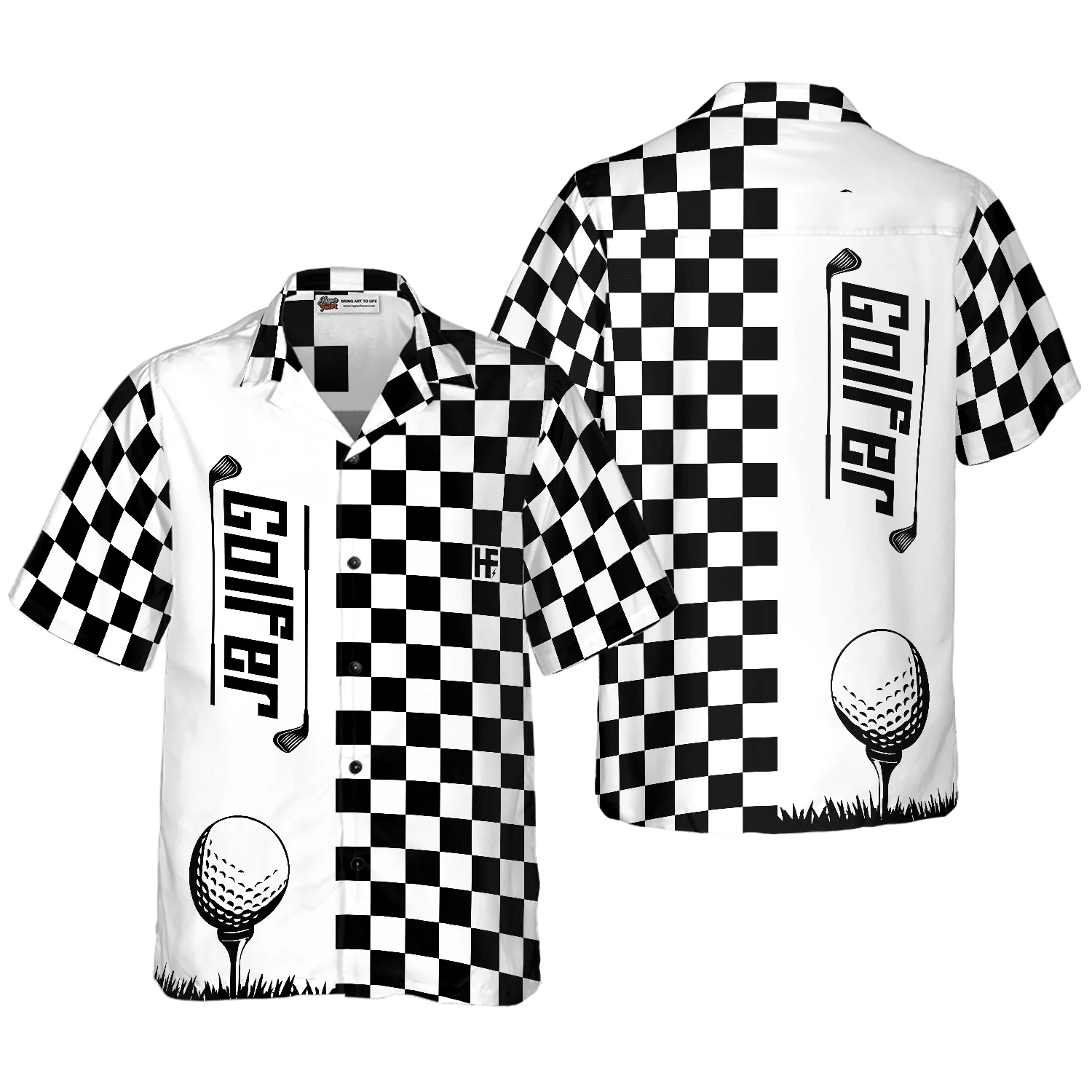 Golf Hawaiian Shirt, Checkerboard Style Golfer, Colorful Summer Aloha Hawaiian Shirt For Men Women, Gift For Friend, Golf Lover