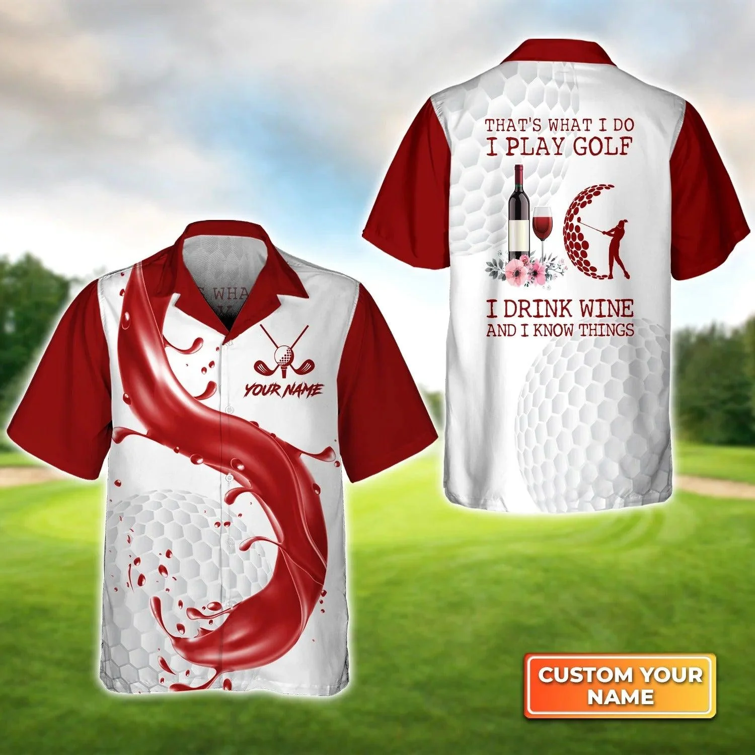 Golf Hawaiian Shirt Custom Name, Golf Wine I Play Golf I Drink Wine Personalized Aloha Shirt For Men Women - Perfect Gift For Golfer, Friend, Family