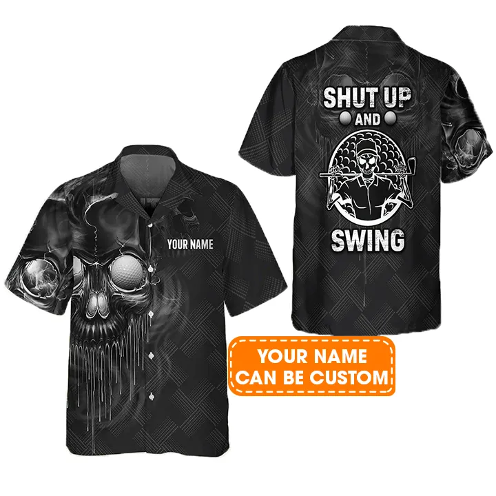 Golf Hawaiian Shirt Custom Name, Skull Golf Shut Up And Swing Personalized Aloha Hawaiian Shirt For Men Women - Perfect Gift For Husband, Friend - Image 2