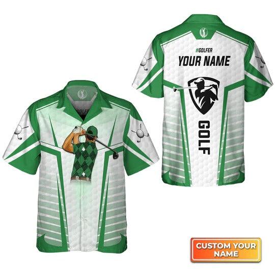 Golf Hawaiian Shirt Customized Name, Personalized Golf Swing Green Abstract With Golf Club Shirt For Men - Perfect Gift For Golf Lovers, Golfers - Image 3
