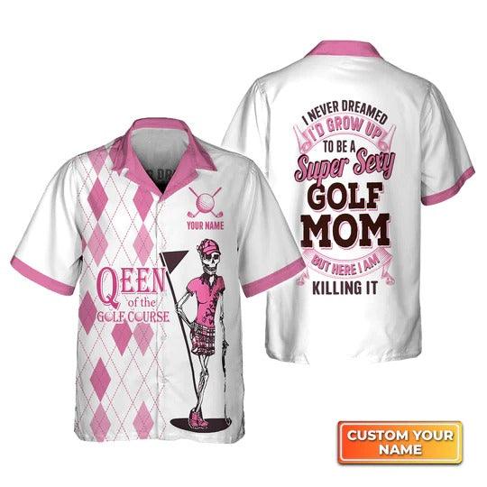 Golf Hawaiian Shirt Customized Name, Queen Golf Personalized Skeleton Golf Mom Hawaiian Shirt For Ladies - Perfect Gift For Golf Lovers, Golfers - Image 2