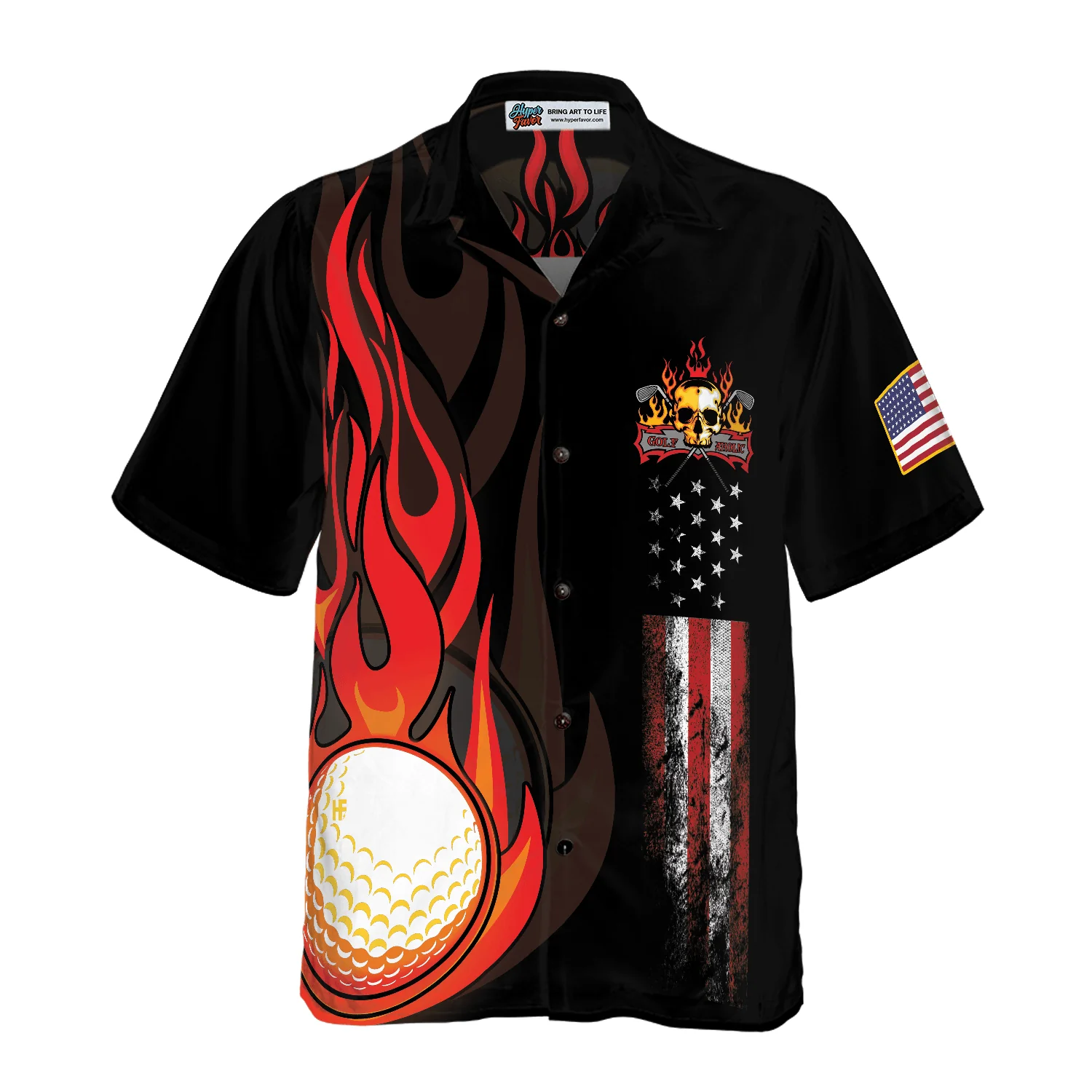 Golf Hawaiian Shirt, Flame Golf Aholic Aloha Hawaiian Shirt For Summer, Colorful Hawaiian Shirt Outfit For Men Women, Friend, Team, Golf Lovers - Image 3