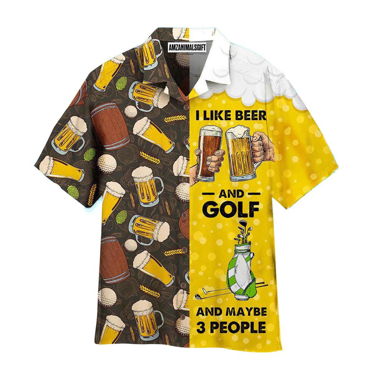 Golf Hawaiian Shirt, Golf And Beer Yellow Aloha Hawaiian Shirts For Men and Women - Gift For Friend, Family, Golfer