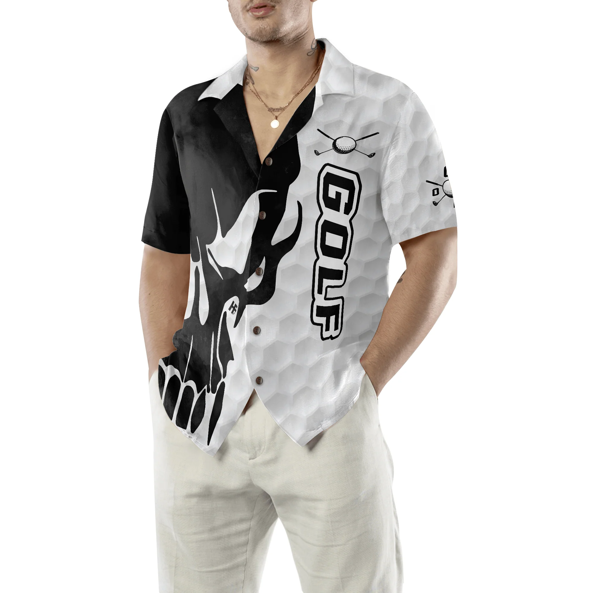Golf Hawaiian Shirt, Golf Texture And Black Skull, Colorful Summer Aloha Hawaiian Shirt For Men Women, Perfect Gift For Friend, Golf Lovers, Golfers - Image 4