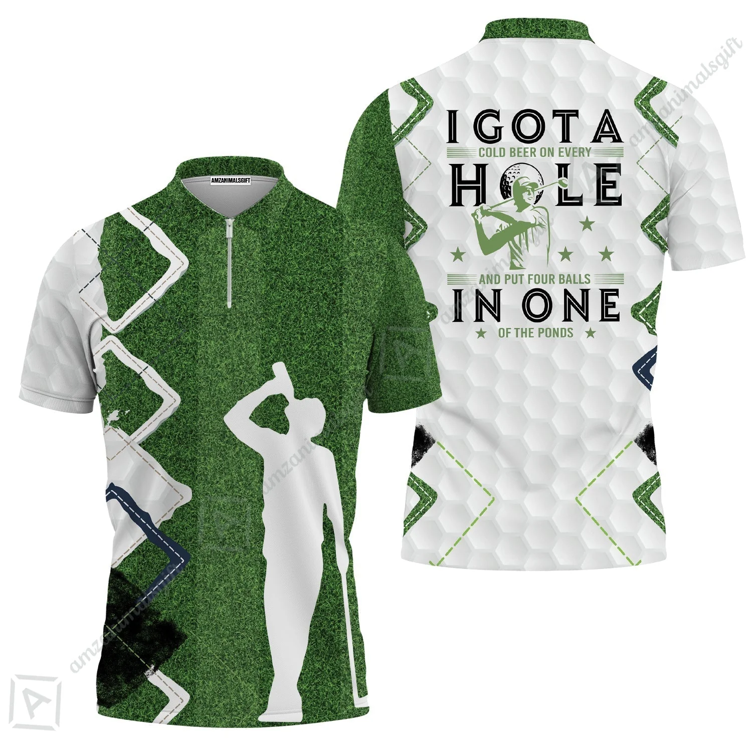 Golf Hawaiian Shirt - Green Argyle Golf Shirt, I Got A Cold Beer On Every Hole In One Hawaiian Shirt - Image 3