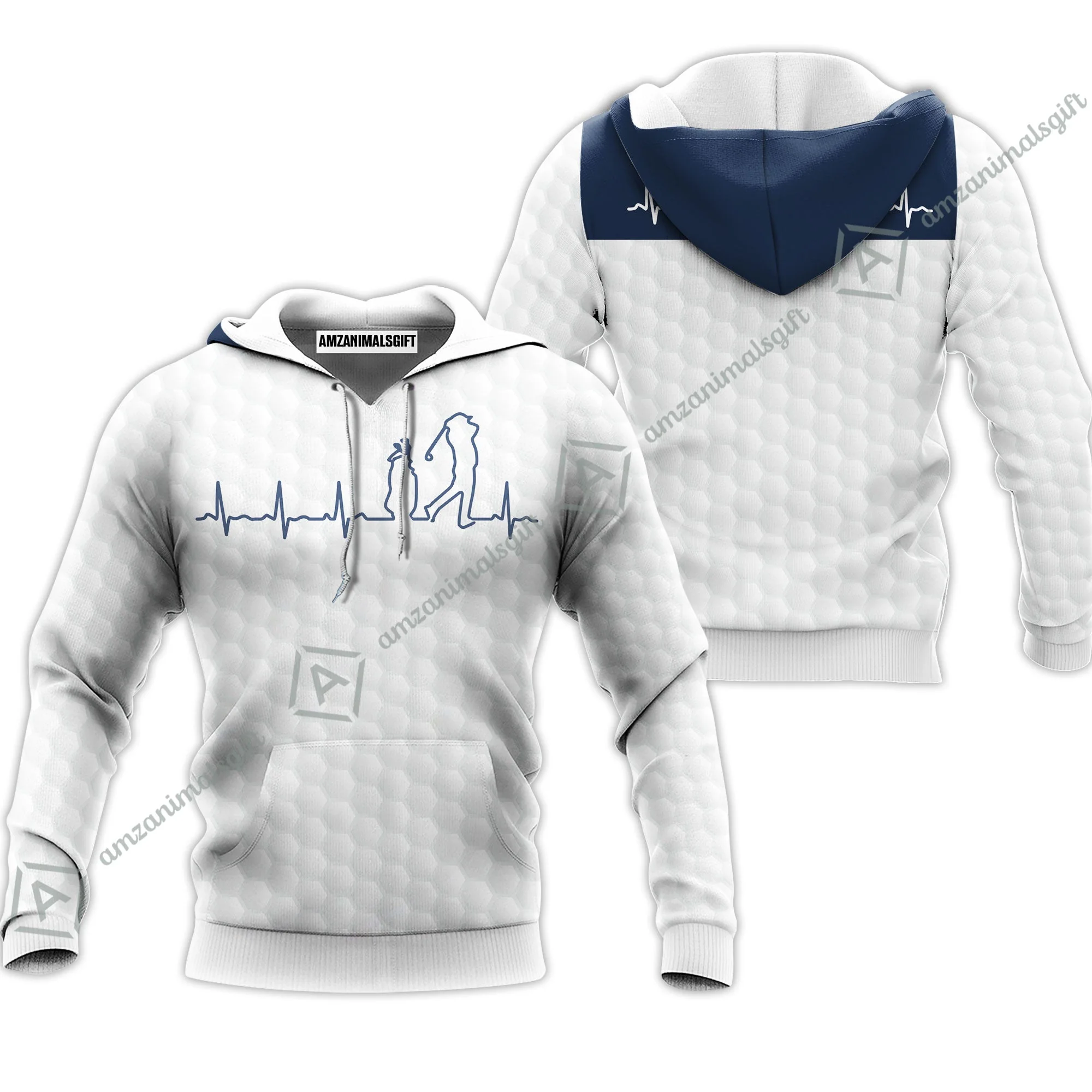 Golf Hawaiian Shirt - Heartbeat Golfer White And Navy Golf Hawaiian Shirt, White Golf Ball Pattern Hawaiian Shirt - Best Gift For Golfers - Image 5