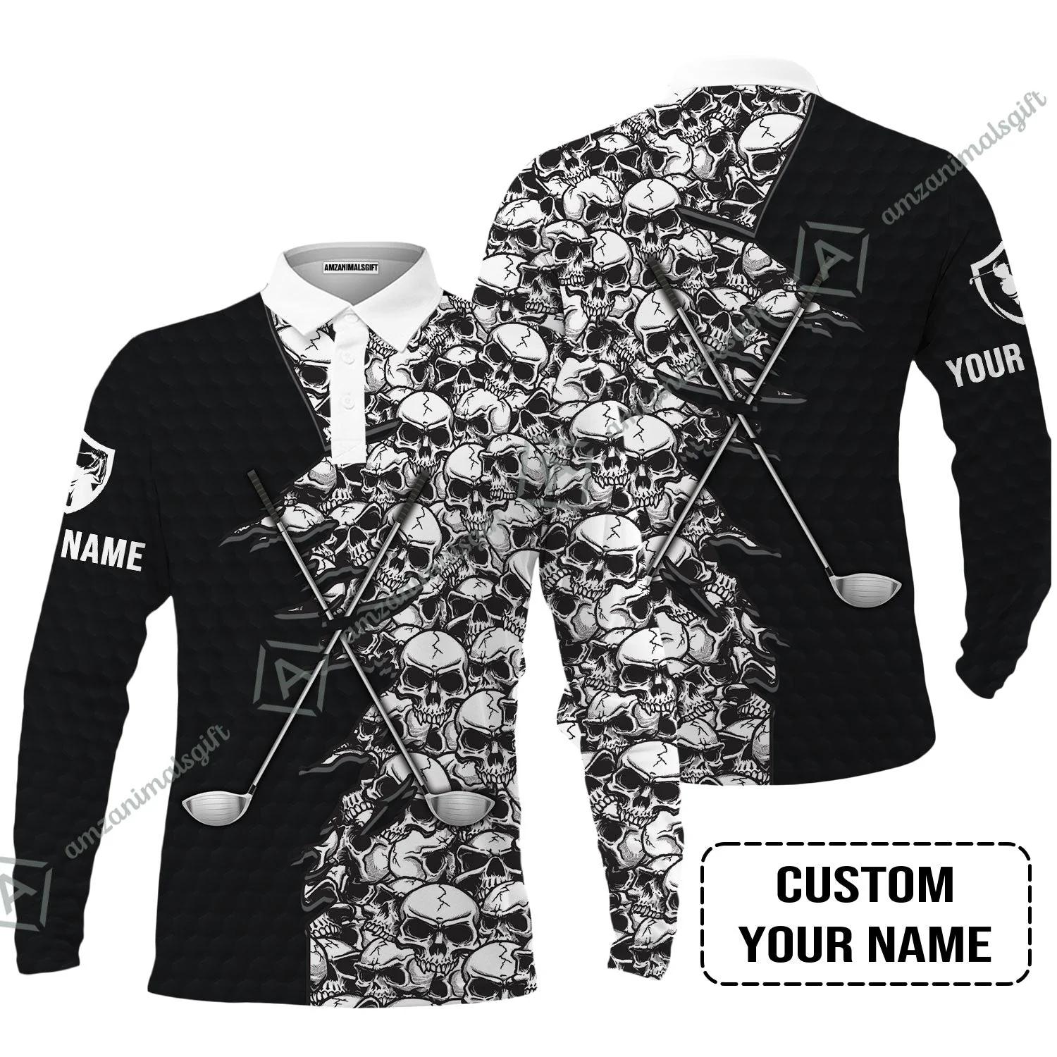 Golf Hawaiian Shirt, Pattern Skull Golf Clubs Performance Custom Name Apparel - Personalized Sports Gift For Men, Golf Lovers - Image 5
