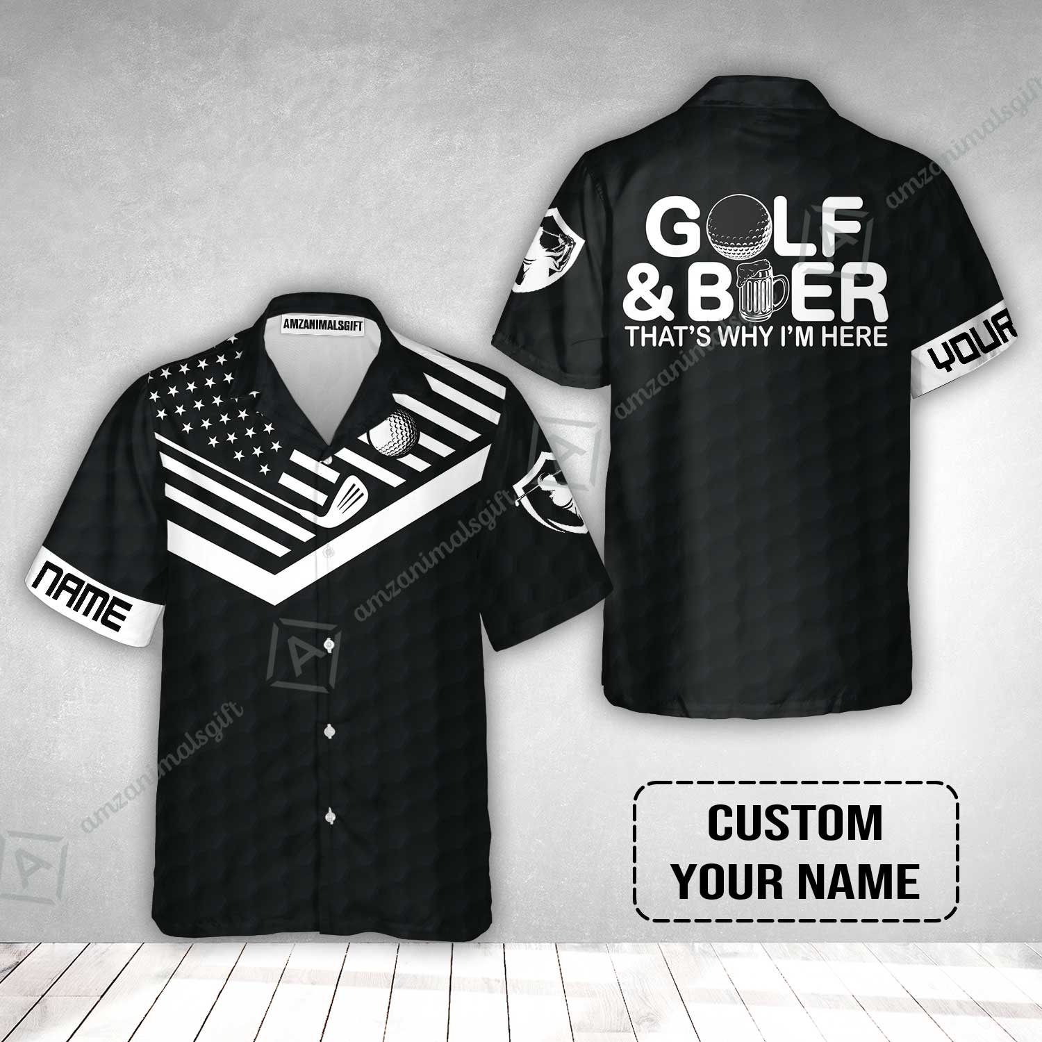 Golf Hawaiian Shirt - Personalized American Flag Golf Hawaiian Shirt, Golf And Beer That's Why I'm Here Custom Shirt - Image 2