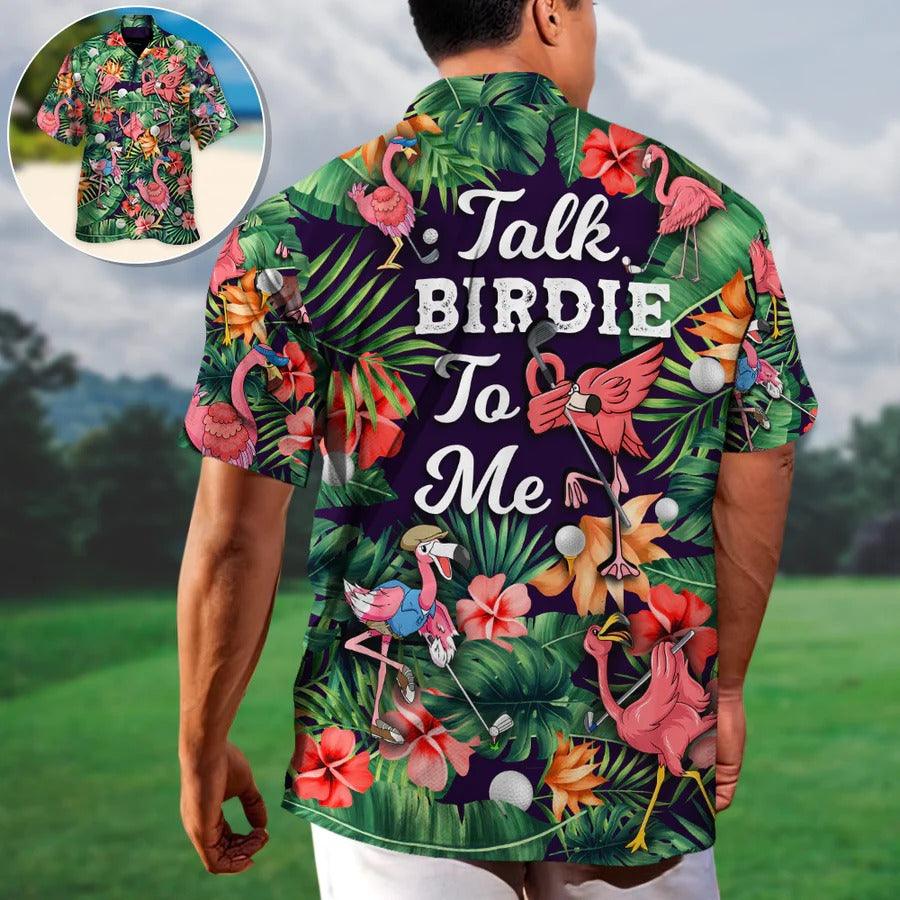 Golf Hawaiian Shirts - Flamingo Playing Golf Aloha Shirts, Talk Birdie To Me Tropical Floral Hawaiian Shirt - Perfect Gift For Men, Flamingo Lovers, Golfer - Image 5