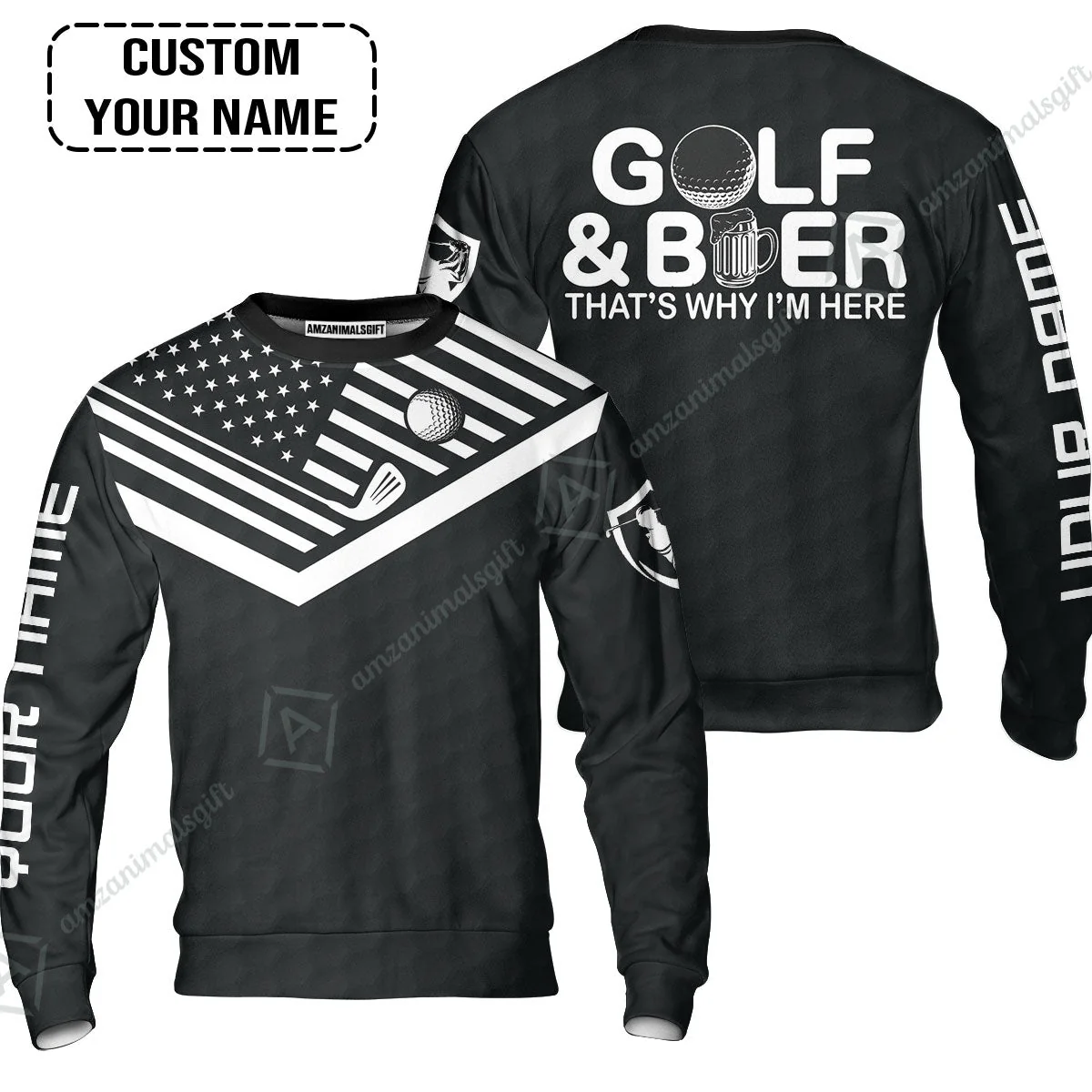 Golf Hoodie - Personalized American Flag Golf Hoodie, Golf And Beer That's Why I'm Here Custom Shirt - Image 5