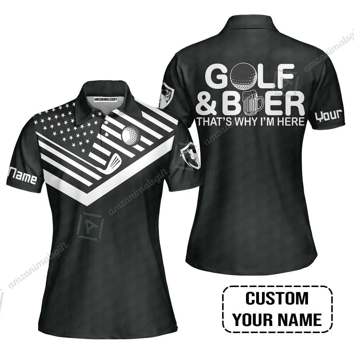 Golf Long Polo Shirt - Personalized American Flag Golf Polo Shirt, Golf And Beer That's Why I'm Here Custom Polo Shirt - Image 6