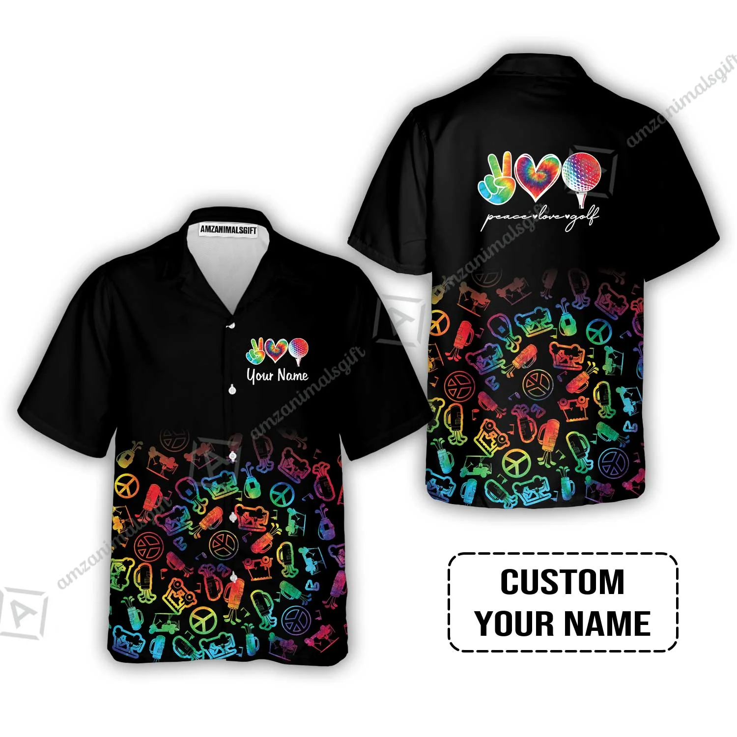 Golf Long Sleeve Men Polo Shirt Custom Name, Watercolor Peace Love Golf Golf Icon Personalized Polo Shirt - Image 6