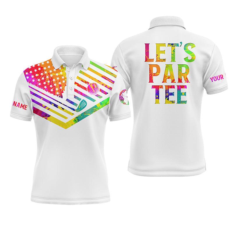Golf Long Sleeve Men Polo Shirt - Watercolor American Flag Patriot Custom Name White Apparel, Let’s Par Tee Men Golf Polo Shirt - Perfect Polo Shirt For Men, Golfers - Image 4