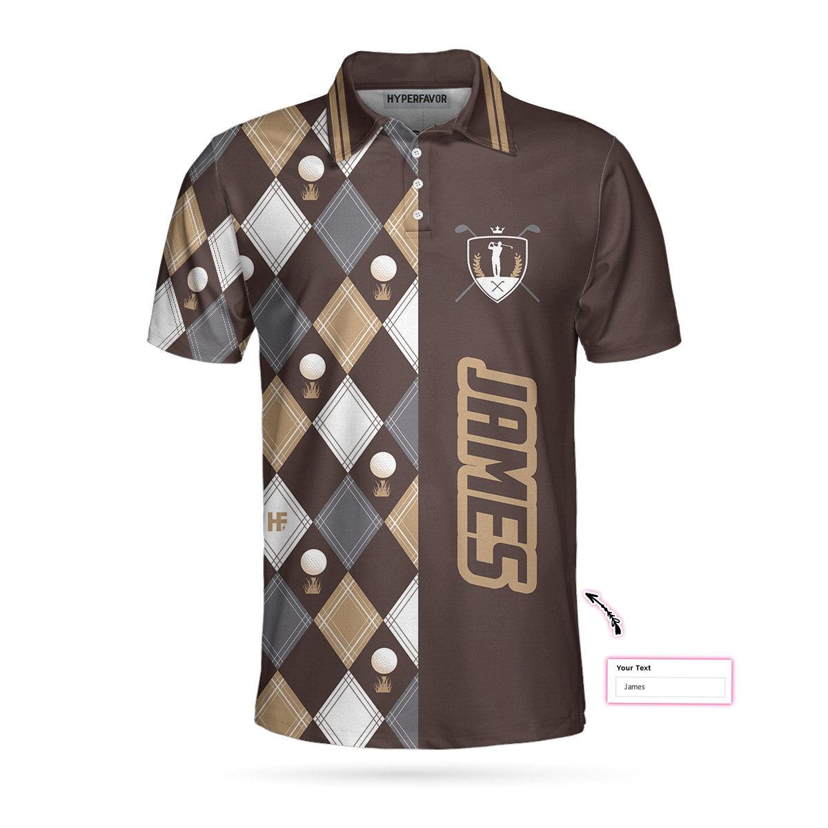 Golf Men Polo Shirts, Brown Argyle Pattern Grandpa Golf Custom Name Polo Shirts, Best Golf Polo Shirts Gift For Women for Golfer - Image 3