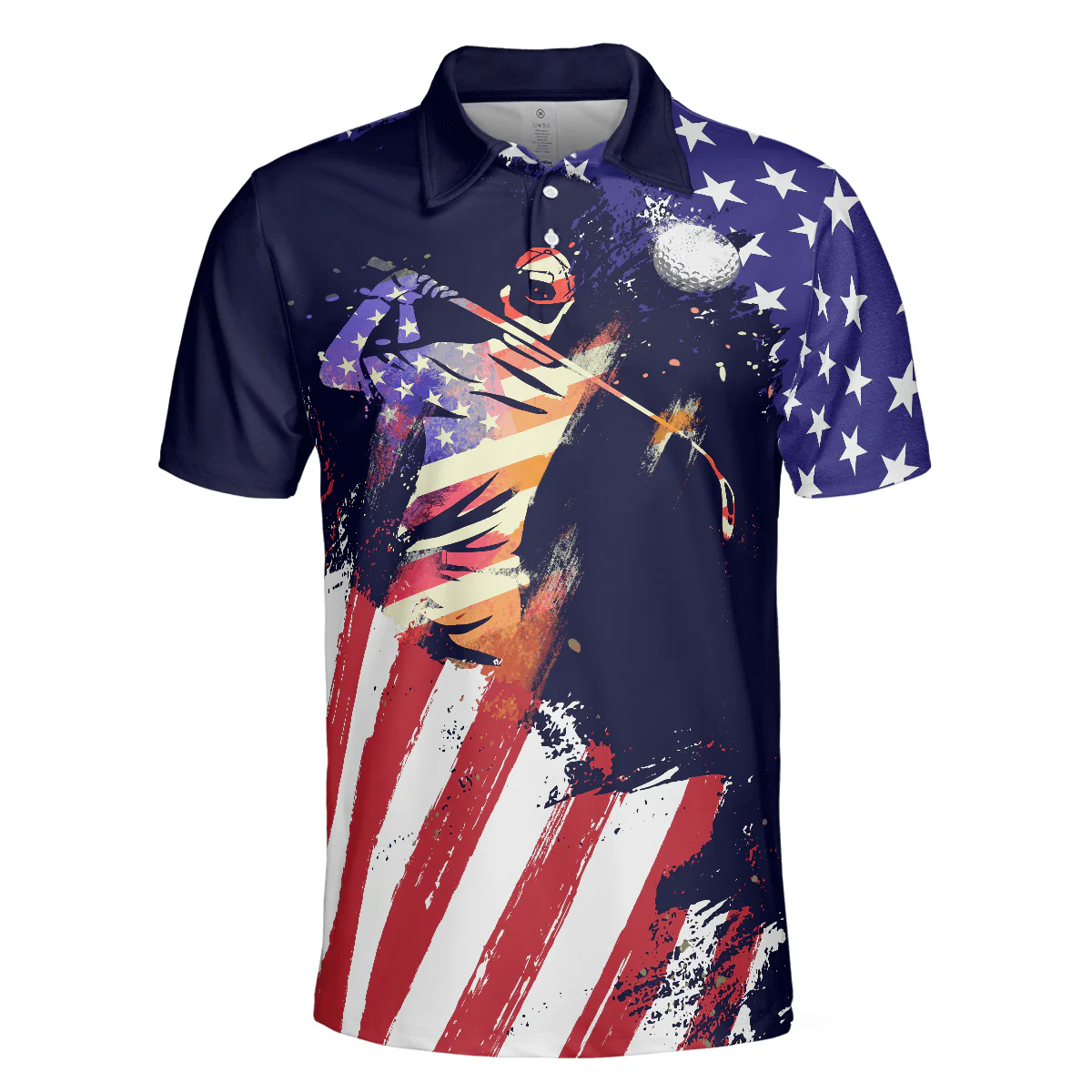 Golf Men Polo Shirt, American Flag with Abstract Golf Swing Independence Day Polo Shirts For Men, 4th Of July Gift For Golfers, Golf Team Lovers - Image 3