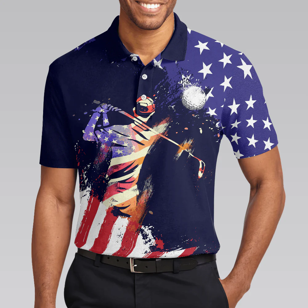 Golf Men Polo Shirt, American Flag with Abstract Golf Swing Independence Day Polo Shirts For Men, 4th Of July Gift For Golfers, Golf Team Lovers - Image 5