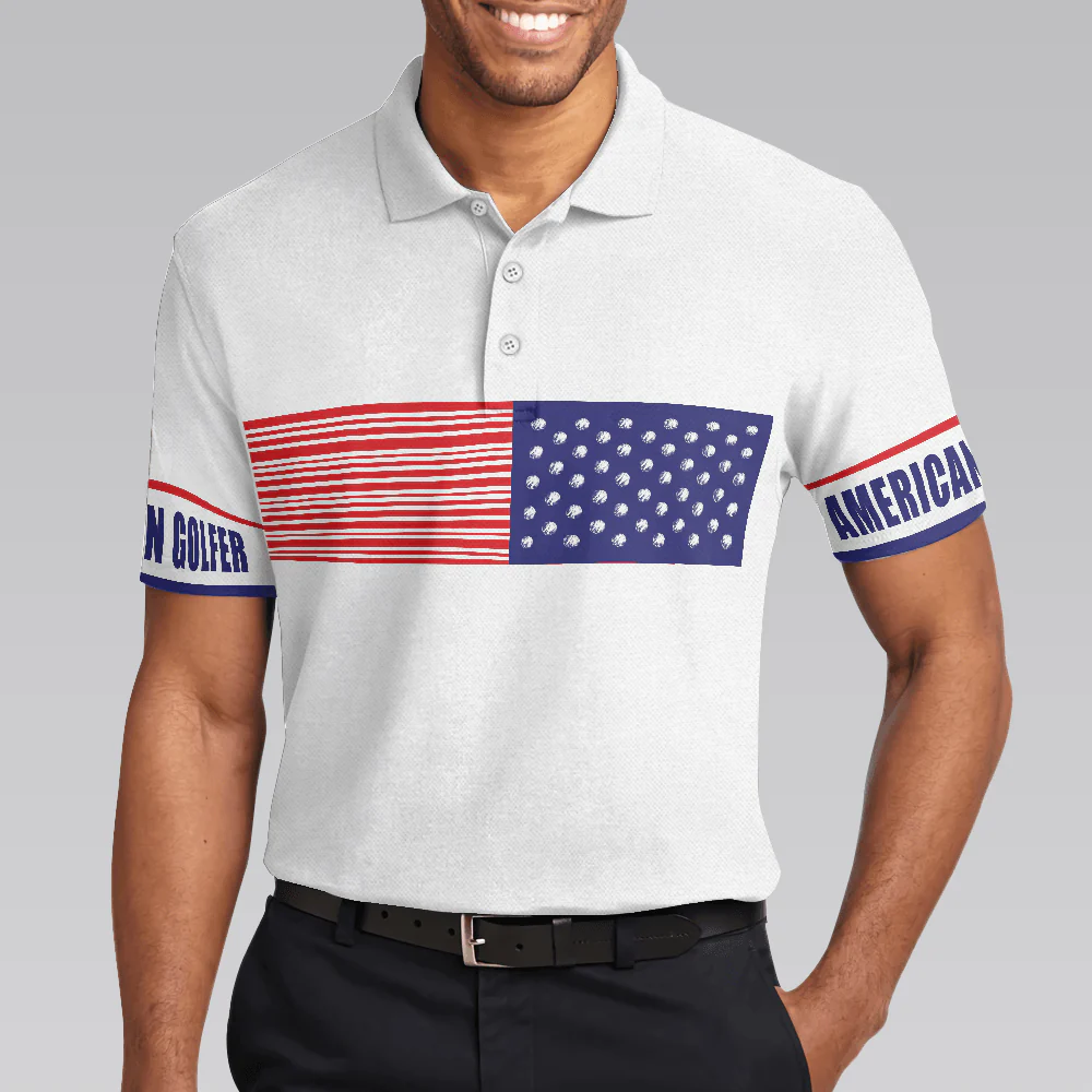 Golf Men Polo Shirt, American Golfer, Strips Barcode American Flag Polo Shirt For Men - Best Gift For Golfers, Golf Lovers - Image 4