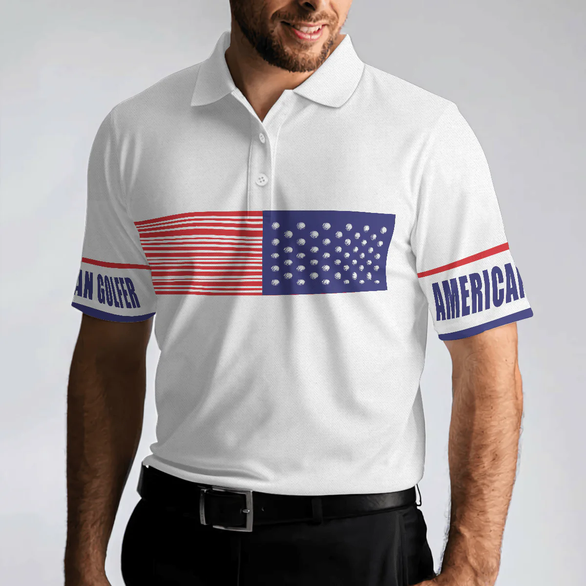 Golf Men Polo Shirt, American Golfer, Strips Barcode American Flag Polo Shirt For Men - Best Gift For Golfers, Golf Lovers - Image 5
