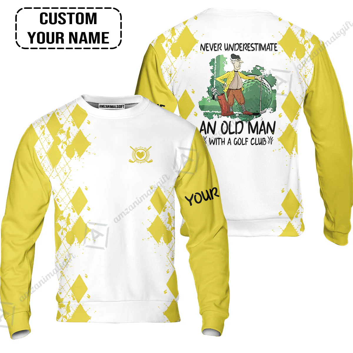 Golf Men Polo Shirt - Argyle Pattern Custom Name Apparel - Never Underestimate An Old Man With A Golf Club - Image 5