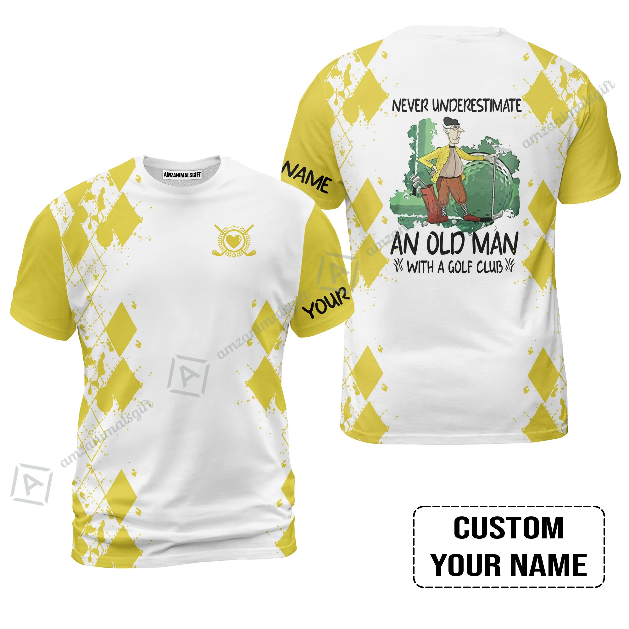Golf Men Polo Shirt - Argyle Pattern Custom Name Apparel - Never Underestimate An Old Man With A Golf Club - Image 7