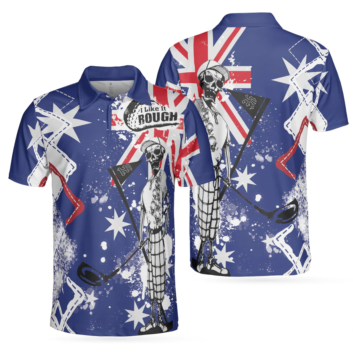 Golf Men Polo Shirt, Argyle Pattern Skeleton Golfing, Golf I Like It Rough Australian Flag Polo Shirt For Men - Best Gift For Golfers, Golf Lovers