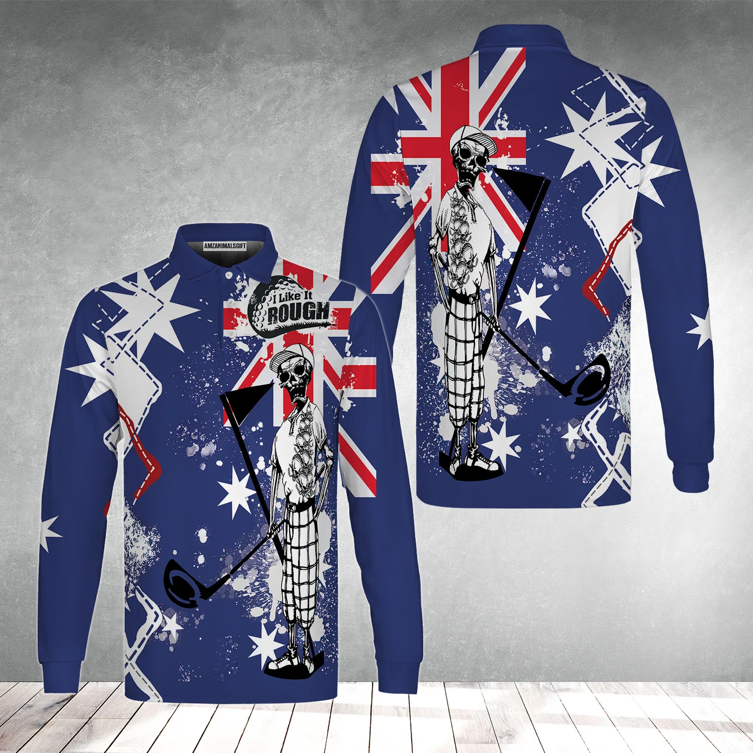 Golf Men Polo Shirt, Argyle Pattern Skeleton Golfing, Golf I Like It Rough Australian Flag Polo Shirt For Men - Best Gift For Golfers, Golf Lovers - Image 11