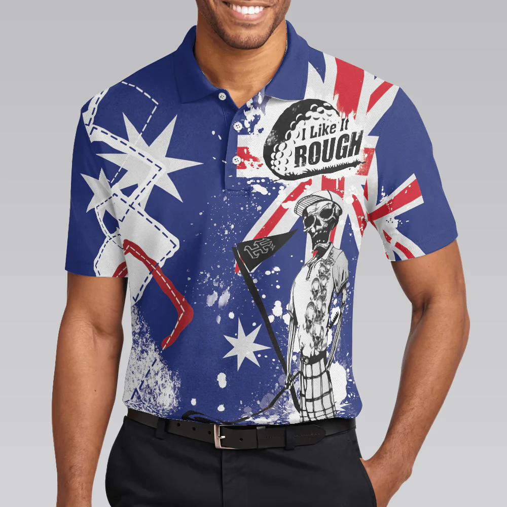 Golf Men Polo Shirt, Argyle Pattern Skeleton Golfing, Golf I Like It Rough Australian Flag Polo Shirt For Men - Best Gift For Golfers, Golf Lovers - Image 4
