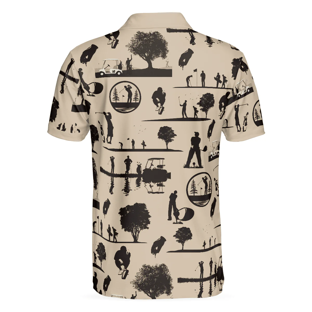 Golf Men Polo Shirt, Beige Vintage Silhouette Golfers Cream Polo Shirt, Best Golf Shirt For Men - Gift Idea For Golfers, Golf Lovers - Image 2