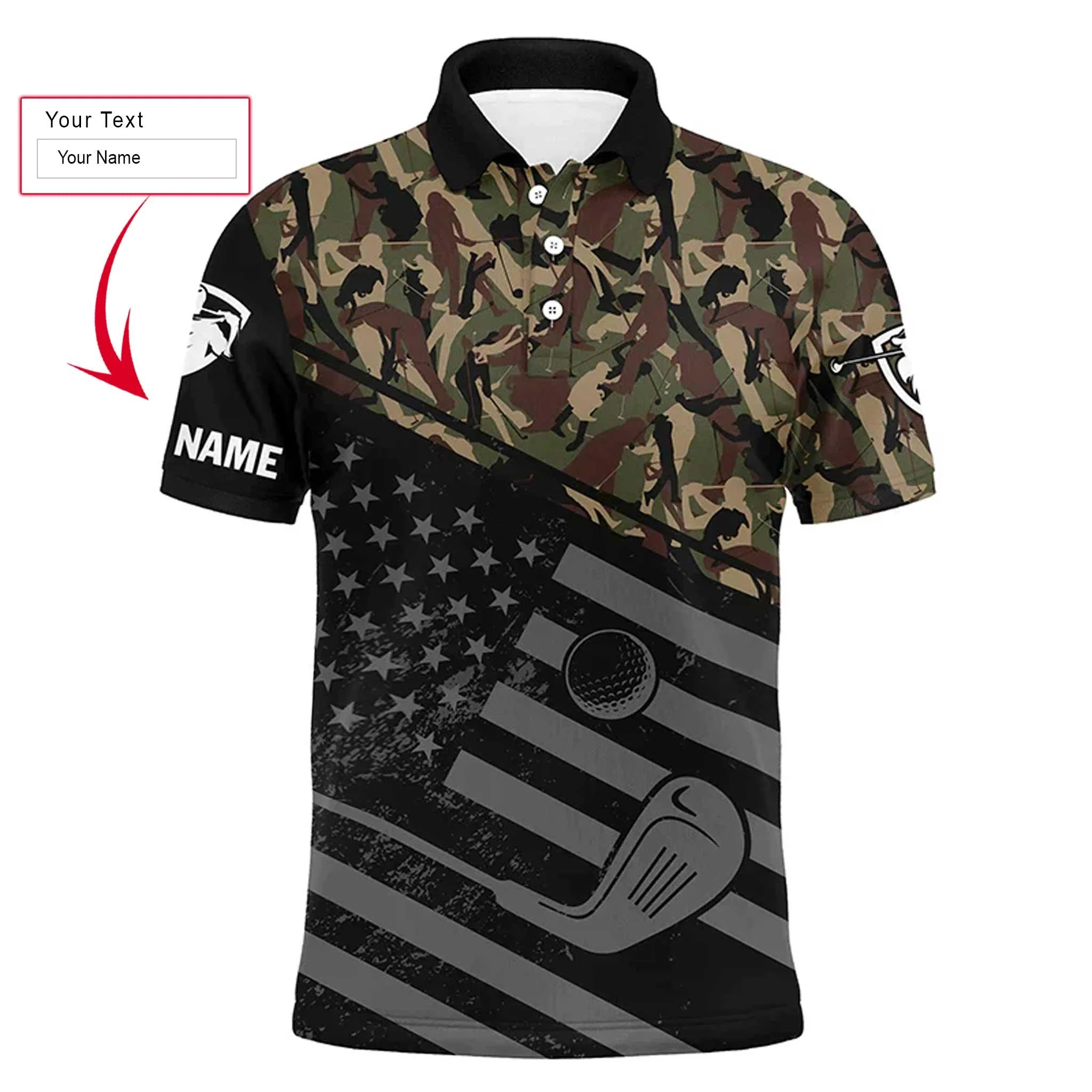 Golf Men Polo Shirt, Camo Polo Custom Name, Black American Flag Patriotic Apparel - Personalized Sports Gift For Men, Husband, Boyfriend, Golf Lovers - Image 3