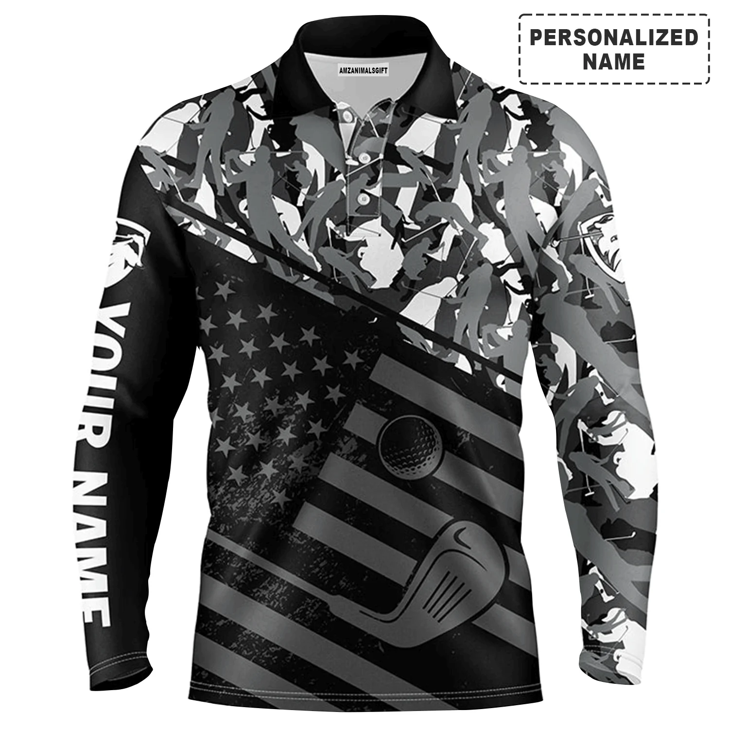 Golf Men Polo Shirt, Camo Polo Custom Name, Black American Flag Patriotic Apparel - Personalized Sports Gift For Men, Husband, Boyfriend, Golf Lovers - Image 9